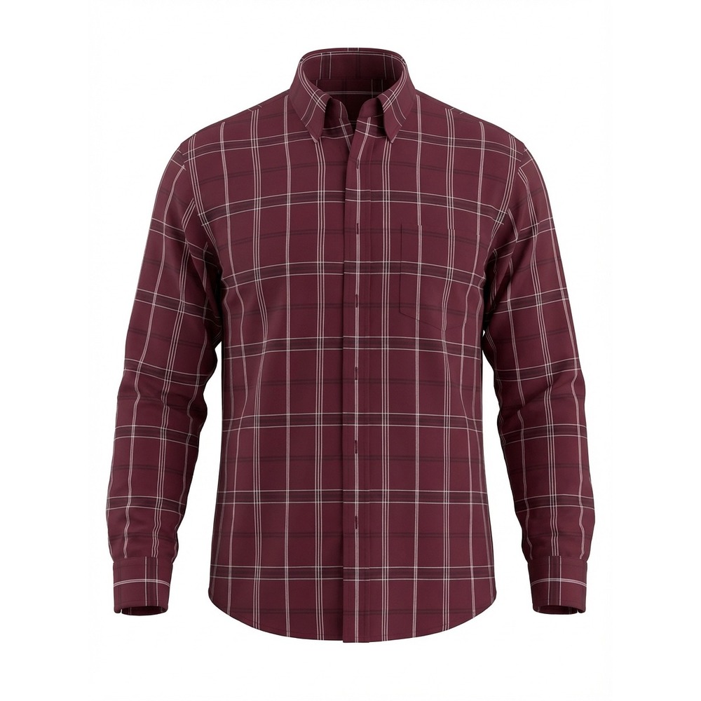 St Johns‎ Bay Mens Large Iron Free Burgundy Maroon Plaid Button Down Shirt